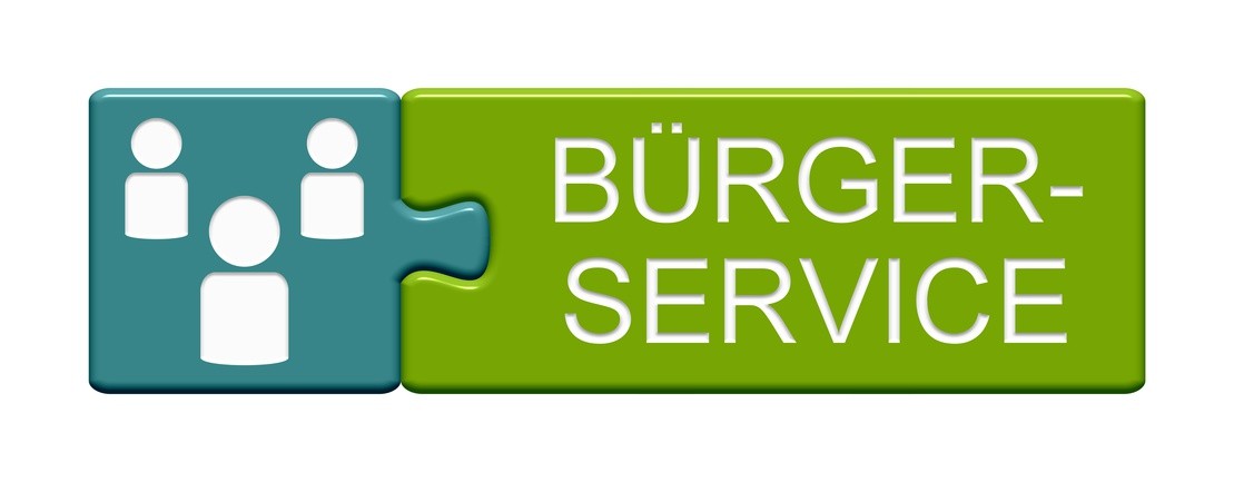 Isolierter Puzzle Button aus zwei Teilen mit Symbol zeigt Bürgerservice