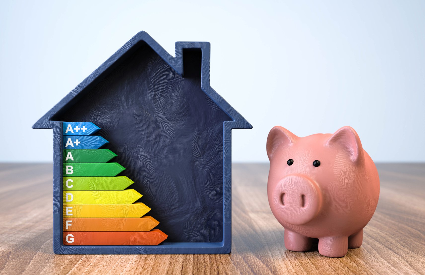 Niedrigenergiehaus mit Sparschwein.