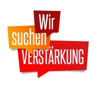 Wir suchen Verstärkung Drei Sprechblasen in roten Farbtönen mit der Aufschrift "Wir suchen Verstärkung"