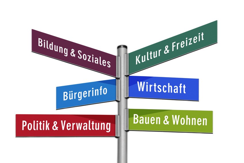 Wegweiser Stadtverwaltung Bunter Wegweiser einer Stadtverwaltung