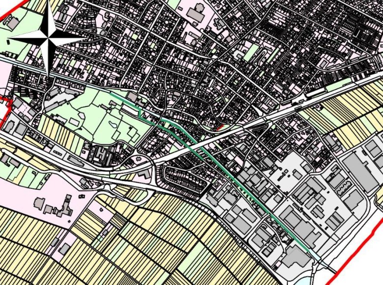 Grüne Linien im Ortsplan zeigen an, wo die Radwege verlaufen sollen.
