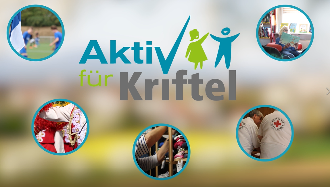 Der Startbildschirm des Videos mit dem Schriftzug Aktiv für Kriftel und fünf Themenkreisen.