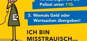 Einbunter Flyer, der ältere Menschen vor Betrügern warnen soll.