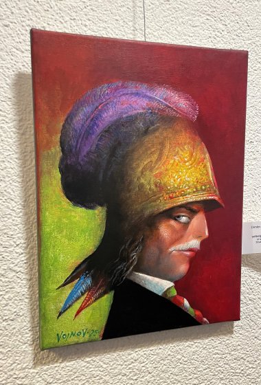 Mann mit Helm in Öl.