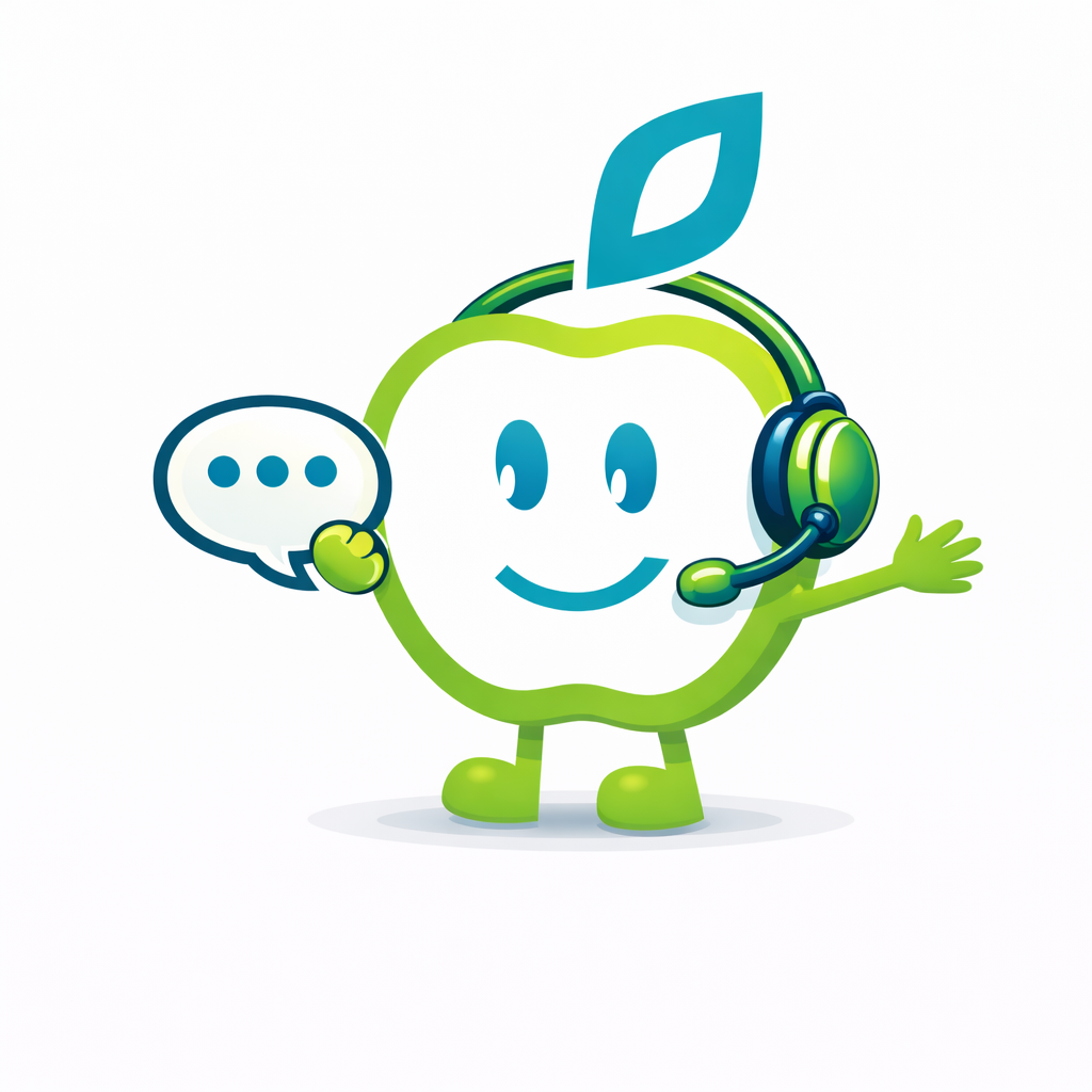 Ein Apfel mit Gesicht und Kopfhörer.