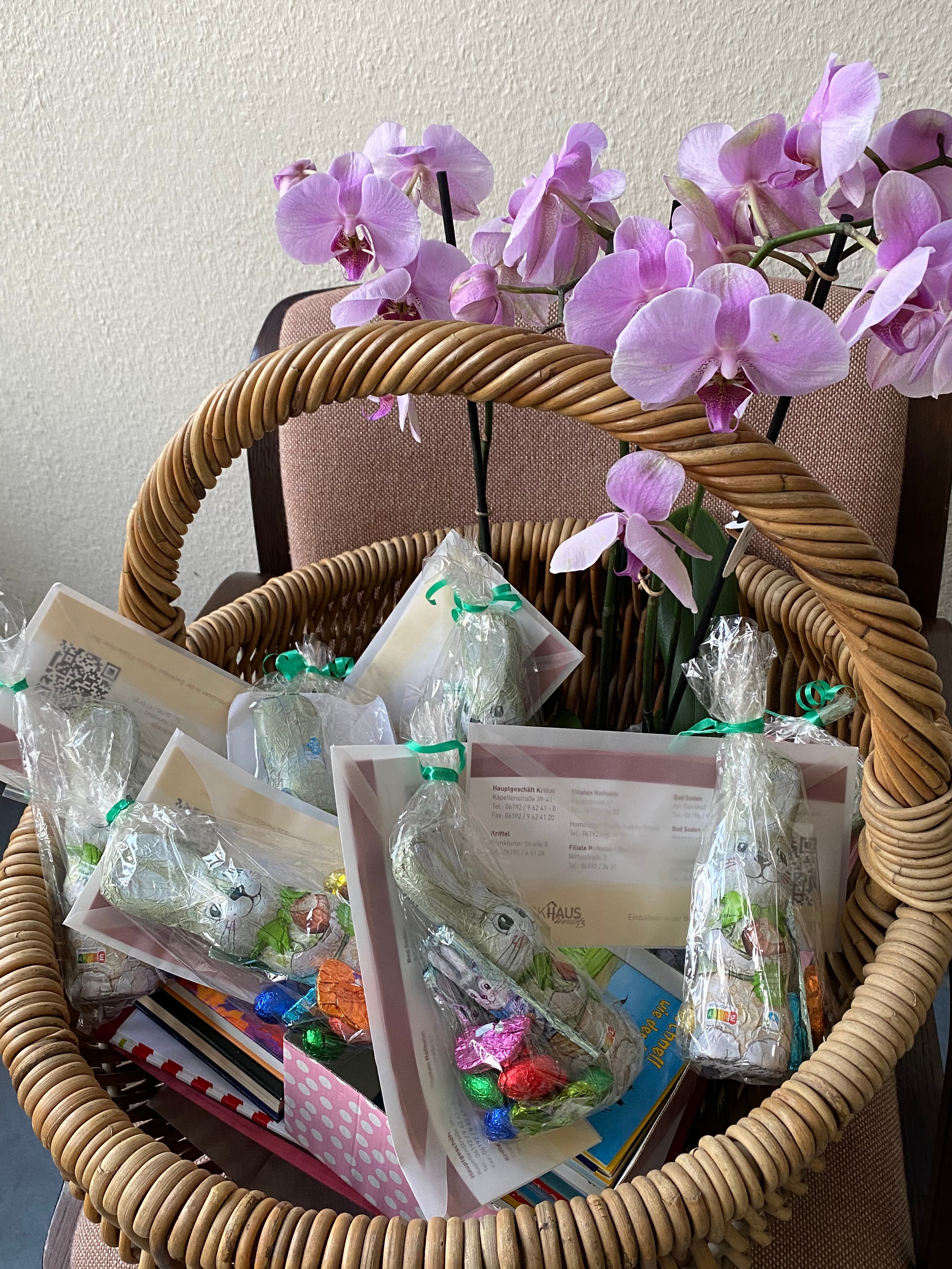 Ein Korb voller Ostergeschenke.