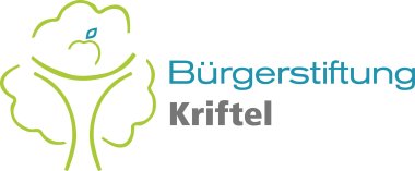 Grün-blaues Logo auf weißem Grund, Baum mit Apfel links, daneben die Schrift "Bürgerstiftung Kriftel"