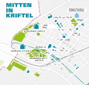 Auf dem Stadtplan Kriftels sieht man die Lage der Gewobau-Häuser.